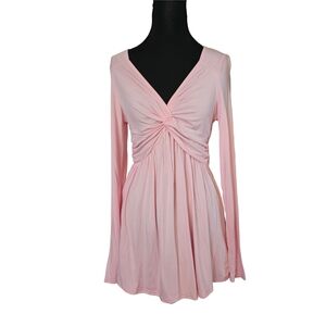 Pink Long Sleeve Twist Front Top